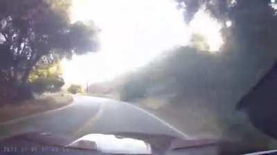 Single vehicle car crash, too fast on sharp turn causes a few flips off small ditch (no idiot harmed)