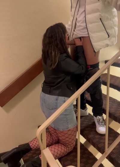 Sucking a BBC real quick in a stair well before someone caught us
