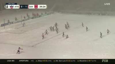 This is the Canadian Premier League final — a bicycle kick goal in the middle of a blizzard. You literally can’t get more Canadian than this.