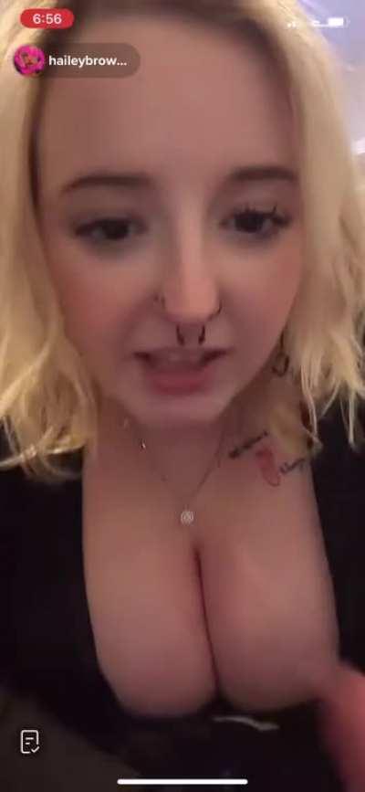 Stuffing her big boobs