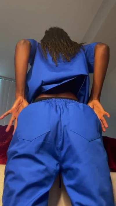 Finally home from a 12-hour shift and get to show you what I was wearing under my scrubs!