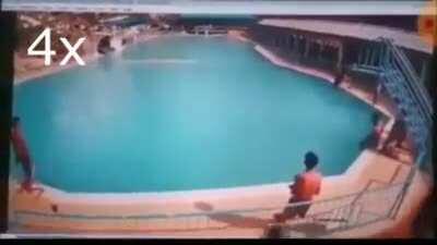 A group of teenagers were playing in pool when one of them nearly died