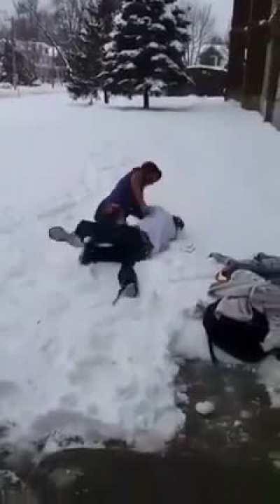 Guy in white was always trying to start shit in highschool. My buddy (in blue) ended it.