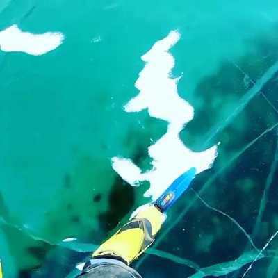 Ice cracking on Russia's Lake Baikal, the world's deepest lake