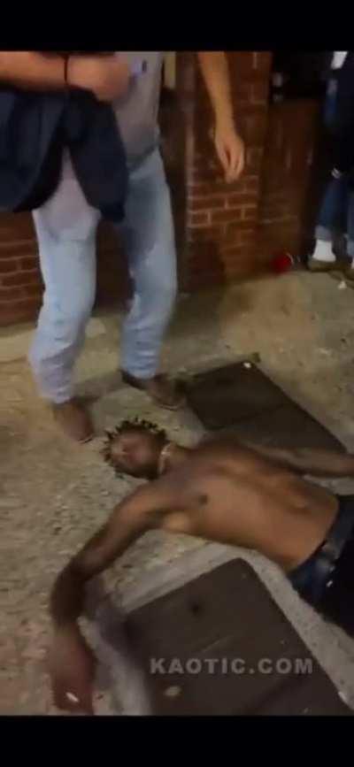 Dude gets knocked out infront of his girl