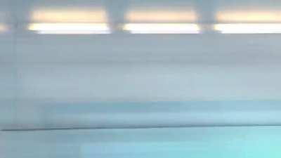 Our train in to Gardermoen airport Oslo, lined up perfectly with a Boeing 777 landing!