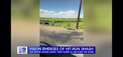 Lady causes crash, walks away anyway knowing she’s responsible