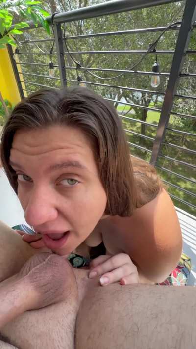 Worshiping him on the balcony