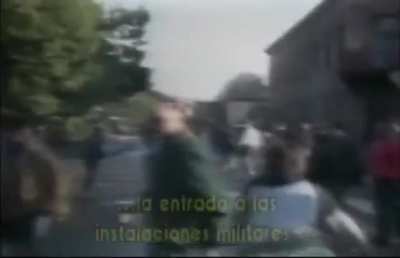 Demonstrator crushed by an armored vehicle during a protest in Slovenia.