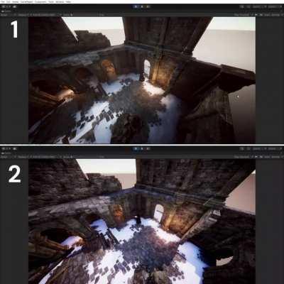 Hello developers and players, which lighting option do you prefer 1 or 2? And what about the camera? We will be glad for every comment and kind criticism! p.s. Location and character are tests :)