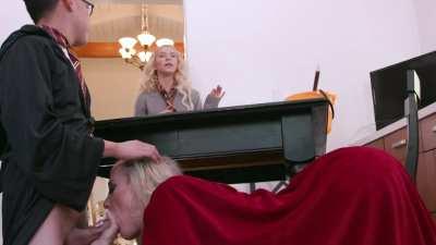 Stepmom blowing her stepson's cock