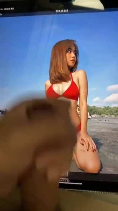 Carla J in a red bikini throwback, been jerk off to a random foreign guy