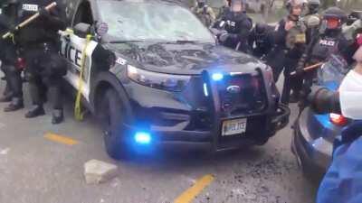 BLM protester shot in the head with a rubber bullet right after picking up some concrete