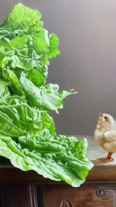 painting hyperrealistic cabbage