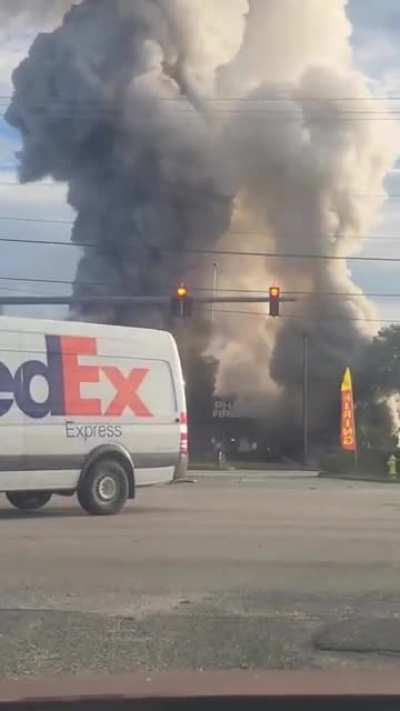 Car crashes into a fireworks store, and all the fireworks explode