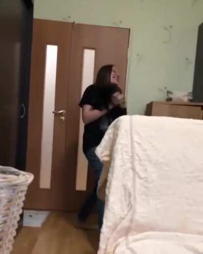 Buddy the sable is playing boomerang.