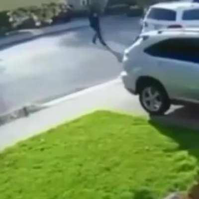 Idiot tries to carjack a veteran.