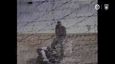 A russian soldier spots a Ukrainian FPV drone, talks into his radio and is hit. Birds of Madyar, September 2025.