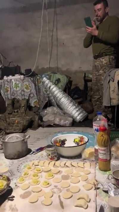 When you don't have all the utensils on the front line to make varenyky