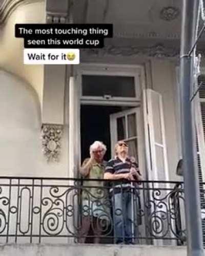 An elderly blind man in Argentina was on his balcony during the World Cup parade and couldn't see the fans celebrating down below.