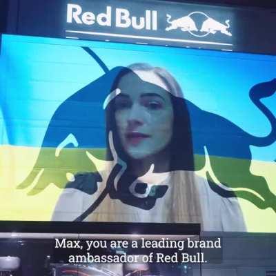 Redbull FI headquarters in UK . Ukrainian Nobel Peace Prize winner (2022) Oleksandra Matviichuk projects her thoughts on their façade