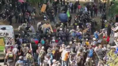 Aerial View - Proud Boys push Antifa