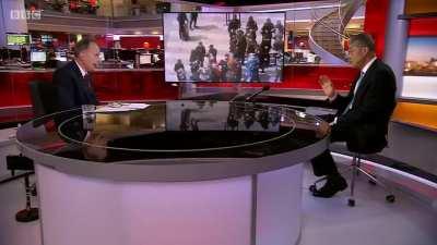 BBC asks Chinese ambassador to the UK Liu Xiaoming to explain footage from China of handcuffed and blindfolded detained people. Not only did Liu failed to explain the video, he also cites figures about Xinjiang that contradicts official figures from Chine