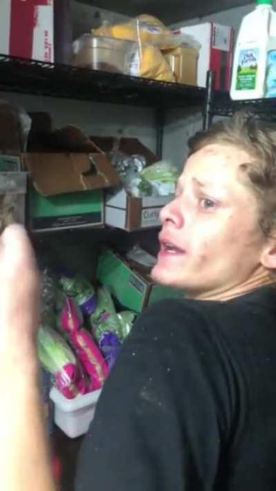 Guy gets busted in the walk in cooler at work. Hope he didn't lose his job.