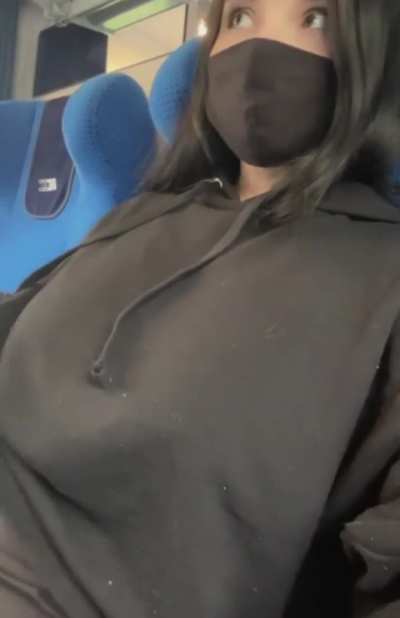Flash big boobs on a train