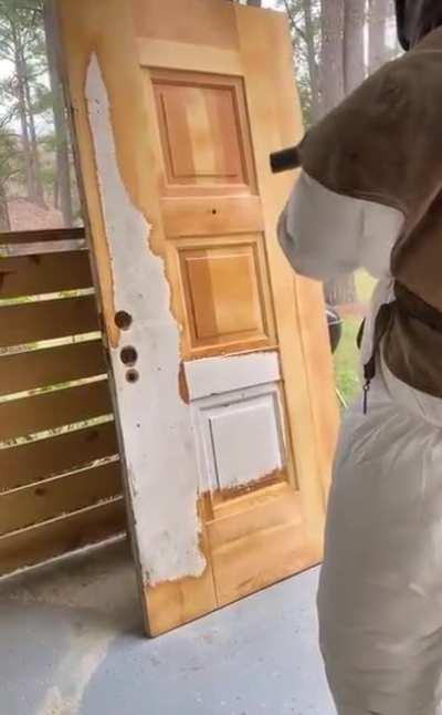 Removing paint from a door