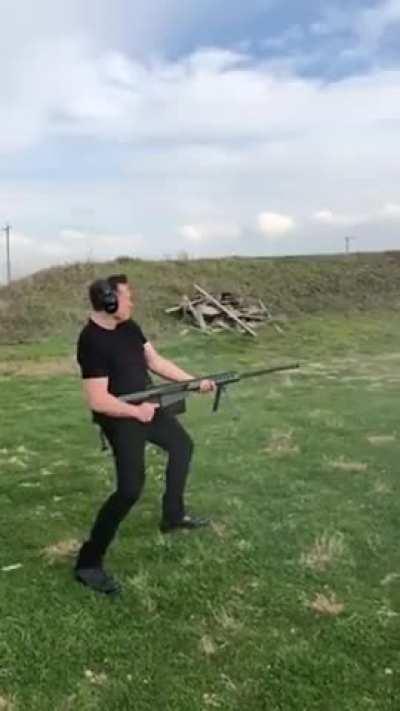 Elon Musk hip fires his Barrett .50 cal