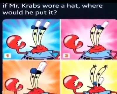 No!!! Mr Krabs, don’t put the hat there!!!!!