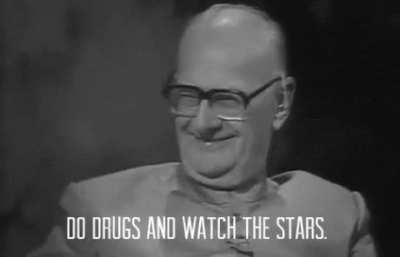 Arthur C. Clarke, Stephen Hawking and Carl Sagan go into a wholesome gif