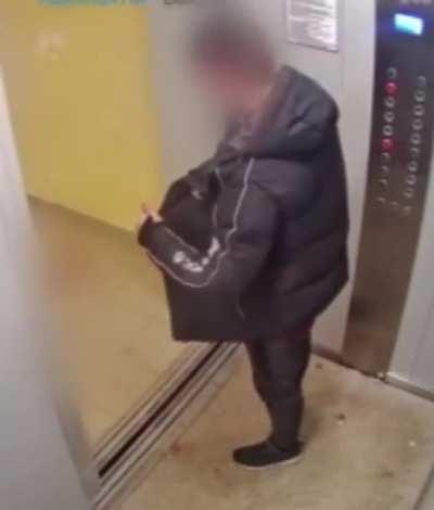 Angry man rages at elevator