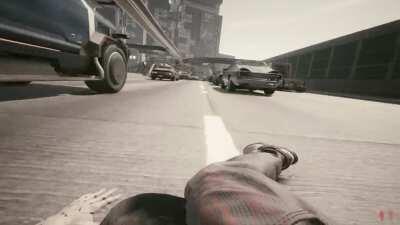 The way V jumps off the building and slides between the cars on the highway is just full of the EXAGGERATED SWAGGER OF A CYBER MALE. It gives me goosebumps every time he does it.