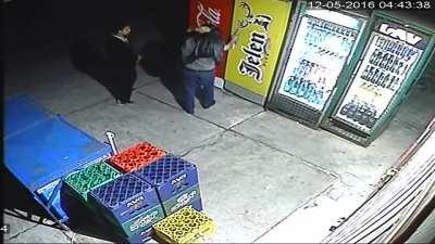 Idiot Serbian robber gets crushed by a fridge and escapes