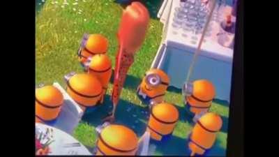 In this scene in minions 2, a minion looks at a woman's ass then at the camera back, then does a strange face, showing that minions can be pervs as well