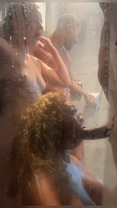 Interracial shower foursome: Soaked, slutty, and fucking fantastic!