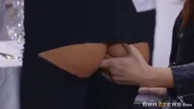 Waitress Gets Her Pussy Sneakily Fingered By A Redhead