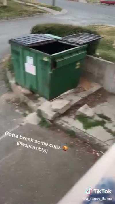 To break a glass in a dumpster