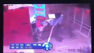 Old cctv footage of explosion at fast food outlet under construction - news report in comment