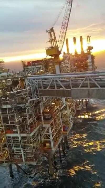 Sunset on a oil platform