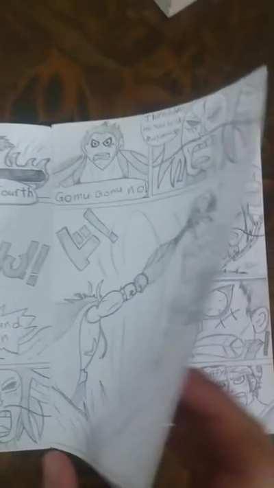 this was the first manga I've ever made its a fanart of luffy vs kaido,I drew it a long time ago when I started to understand what manga is