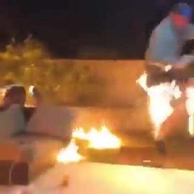 Don't help just film your friends, who set themselves on fire accidentally