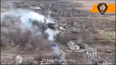 A Ukrainian tank of the 214th Opfor Battalion destroyed Russian positions in the Kurahove direction. December 2024.