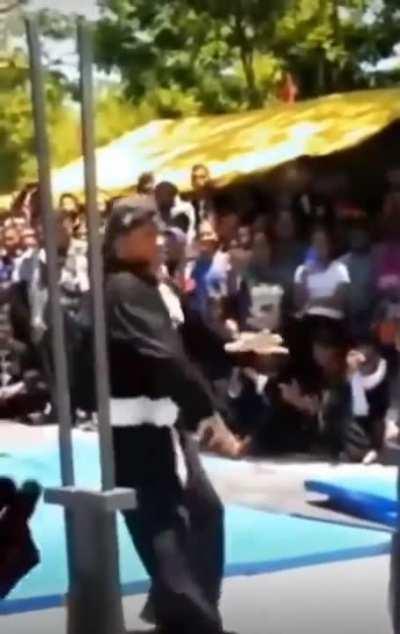 Attempting to judo-chop three thick beams