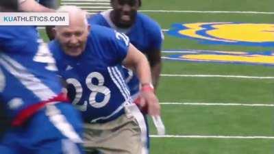 93 year old WWII veteran that played football for Kansas University in 1948 got a chance to score a touchdown on that field one last time.
