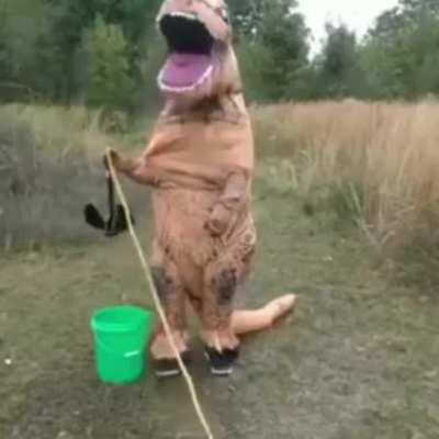 Extraordinary deep bucket used by a dinosaur to catch humans that underestimate his knowledge of anchors, ropes and deep buckets