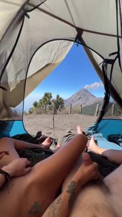 Watching the volcano explode while I make his cock explode 