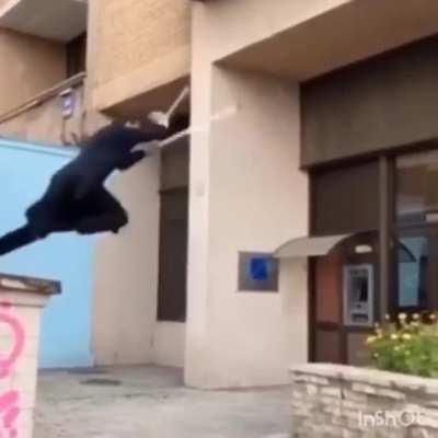 Doing parkour in crutches